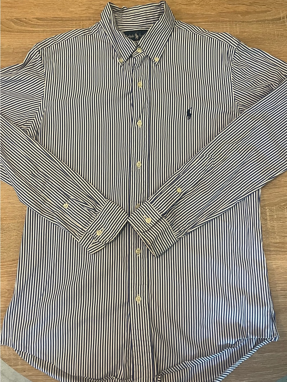 Ralph Lauren Blue and White Vertical Stripe Button-Down Shirt